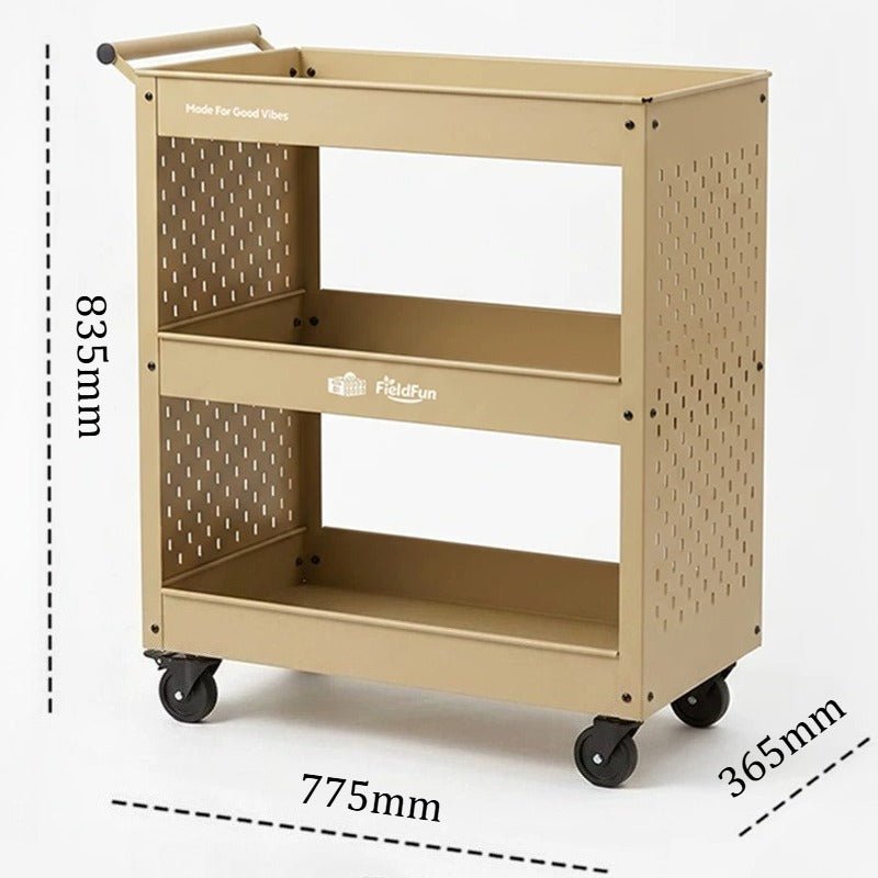 3-Tier Metal Rolling Storage Cart with Pegboard & Brake Casters - FCHF CITY