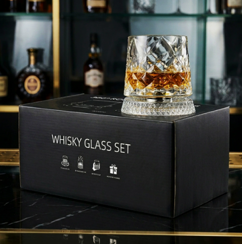 Crystal Embossed Rotating Whiskey Glass 2‑Pack