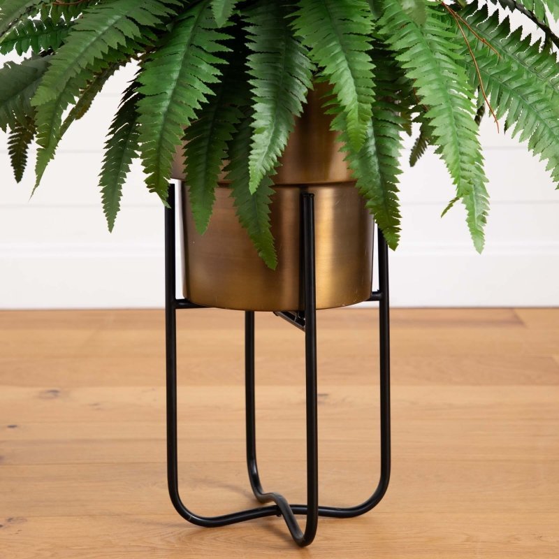 35” Artificial Boston Fern in Brass Metal Planter with Stand - FCHF CITY