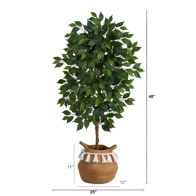 4’ Artificial Ficus Tree with Handmade Jute & Cotton Basket with Tassels - FCHF CITY