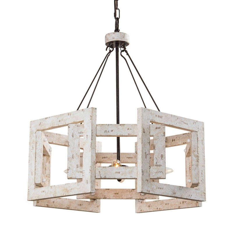 4 - Light Distressed White Wooden Drum Chandelier - FCHF CITY