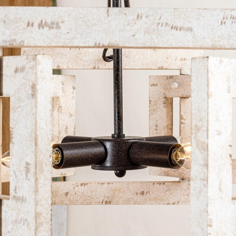 4 - Light Distressed White Wooden Drum Chandelier - FCHF CITY