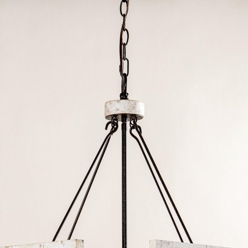 4 - Light Distressed White Wooden Drum Chandelier - FCHF CITY