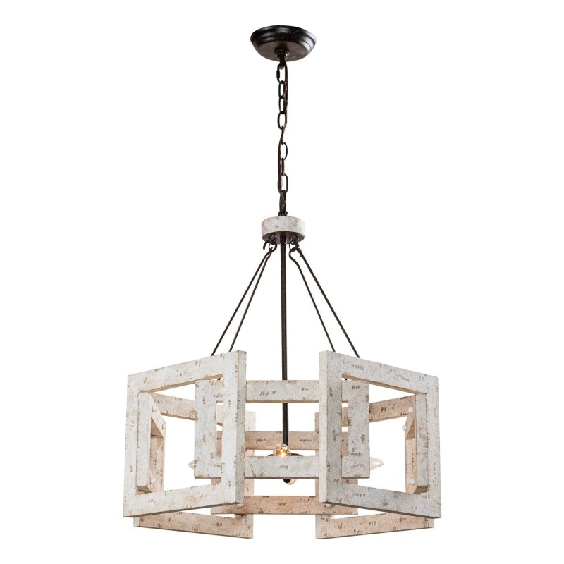 4 - Light Distressed White Wooden Drum Chandelier - FCHF CITY