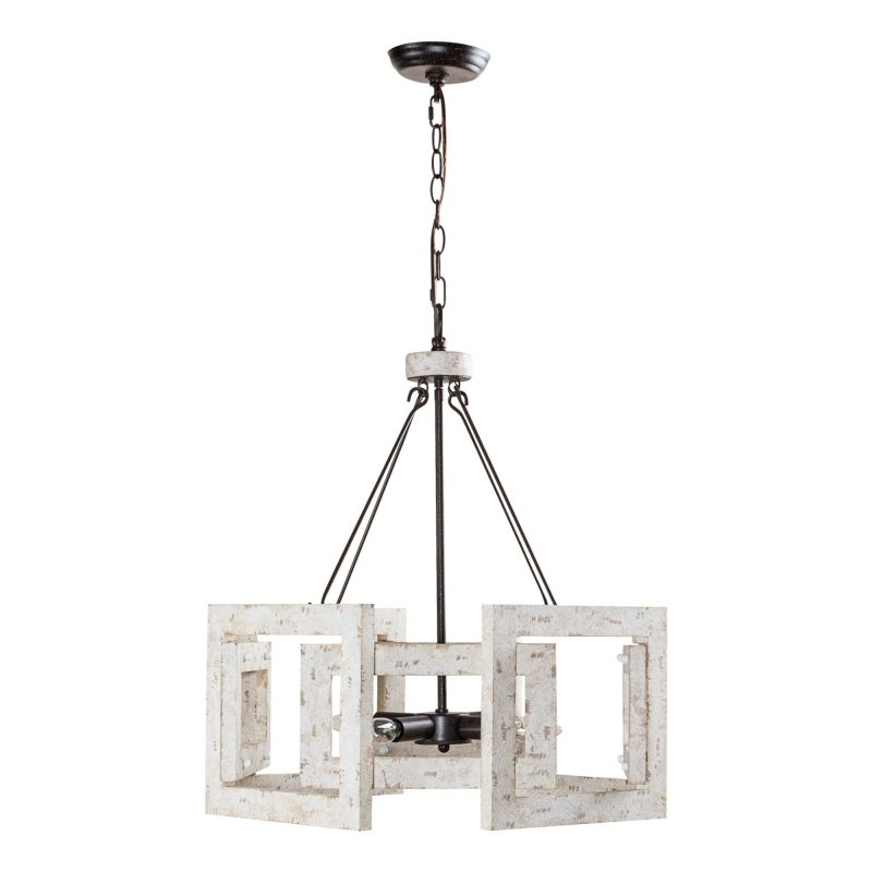 4 - Light Distressed White Wooden Drum Chandelier - FCHF CITY