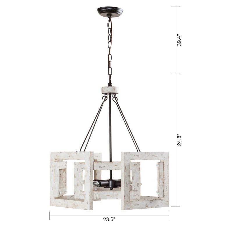 4 - Light Distressed White Wooden Drum Chandelier - FCHF CITY