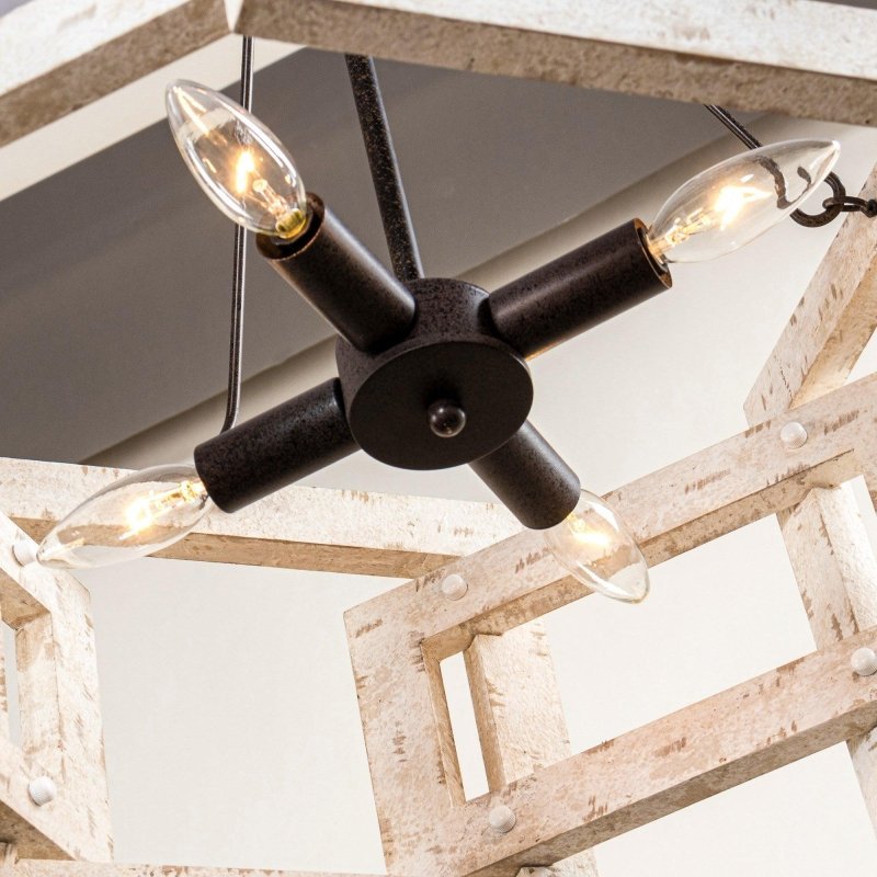 4 - Light Distressed White Wooden Drum Chandelier - FCHF CITY