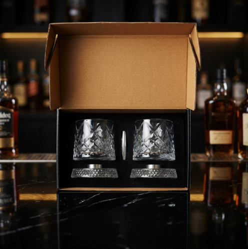 Crystal Embossed Rotating Whiskey Glass 2‑Pack