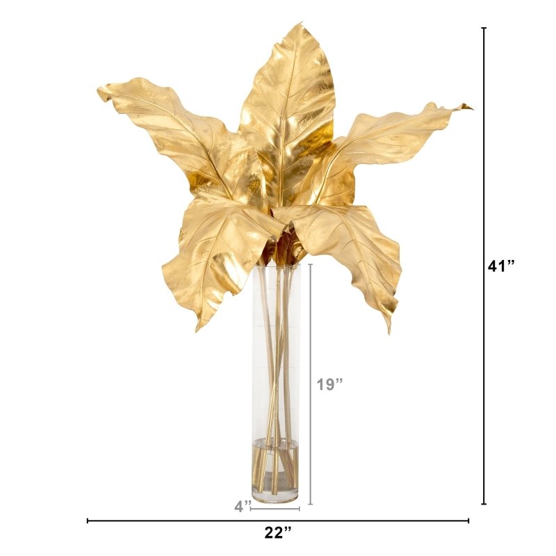 41” Artificial Golden Palm Foliage in Glass Vase - FCHF CITY