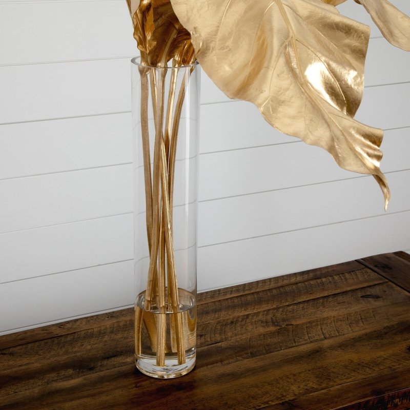 41” Artificial Golden Palm Foliage in Glass Vase - FCHF CITY
