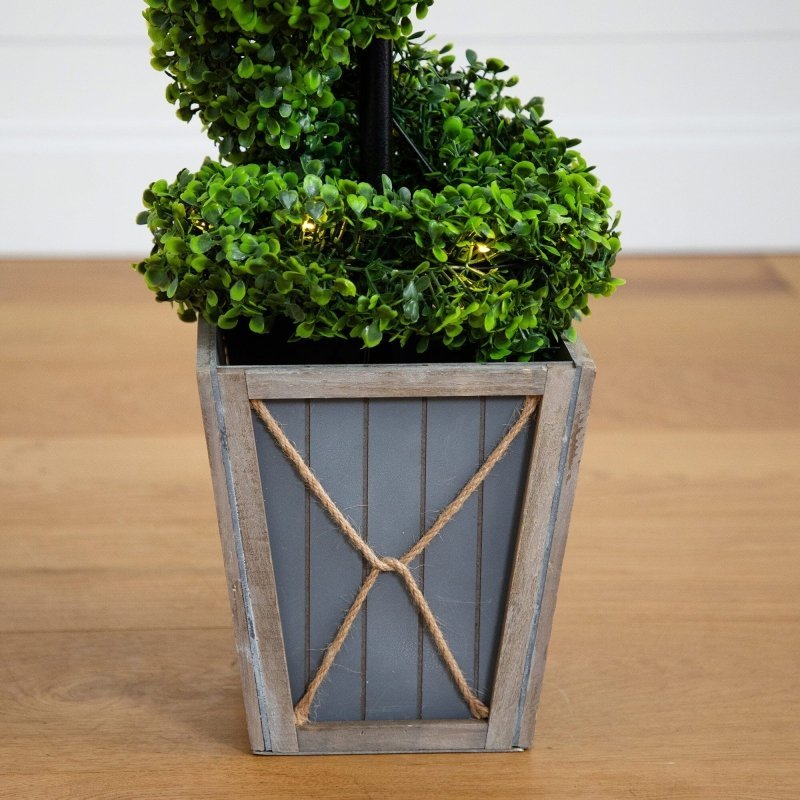45” UV Resistant Artificial Boxwood Spiral Topiary Tree with LED Lights in Decorative Planter (Indoor/Outdoor) - FCHF CITY