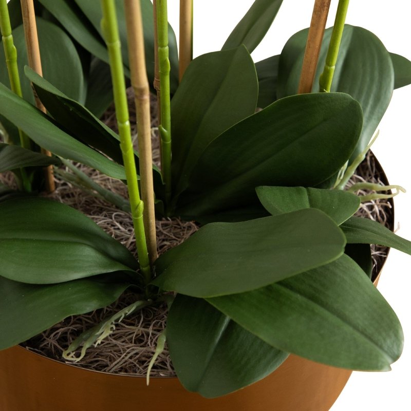 48” Artificial Orchid Arrangement in Brass Metal Planter with Stand - FCHF CITY