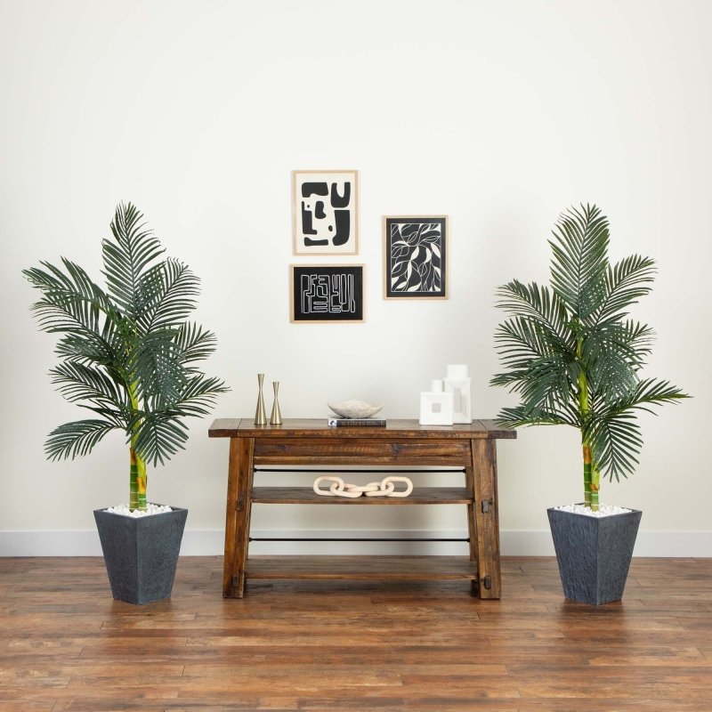5’ Artificial Double Stalk Golden Cane Palm Tree - Set of 2 - FCHF CITY