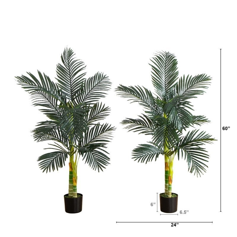 5’ Artificial Double Stalk Golden Cane Palm Tree - Set of 2 - FCHF CITY