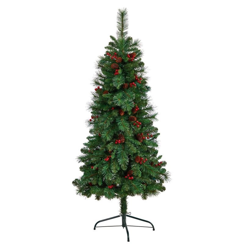 5’ Flat Back Montreal Mountain Artificial Christmas Tree with Pine Cones and Berries - FCHF CITY
