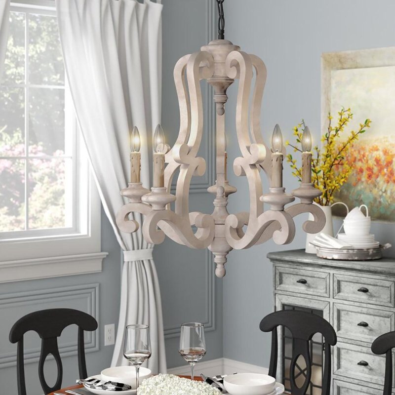 5 - Lights Antique Wooden Candle Chandelier - FCHF CITY