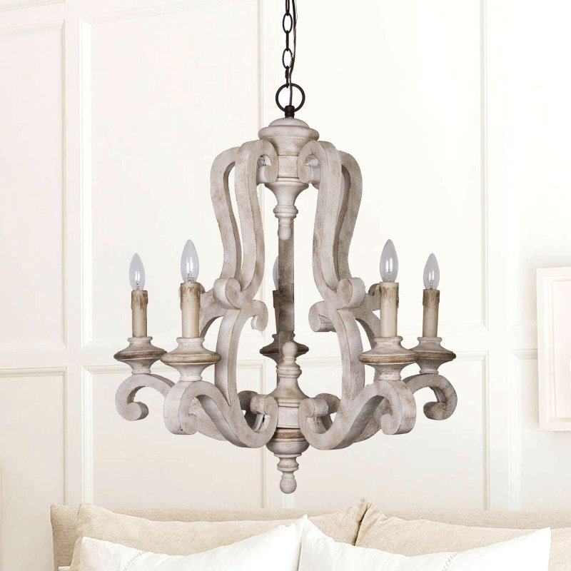5 - Lights Antique Wooden Candle Chandelier - FCHF CITY