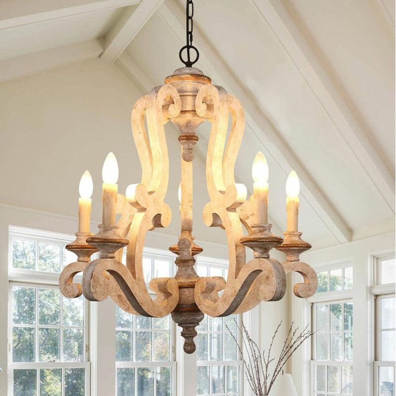 5 - Lights Antique Wooden Candle Chandelier - FCHF CITY
