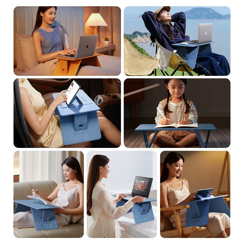 Portable Foldable Lap Desk 4‑Level Height Adjustable Suede Bed Table