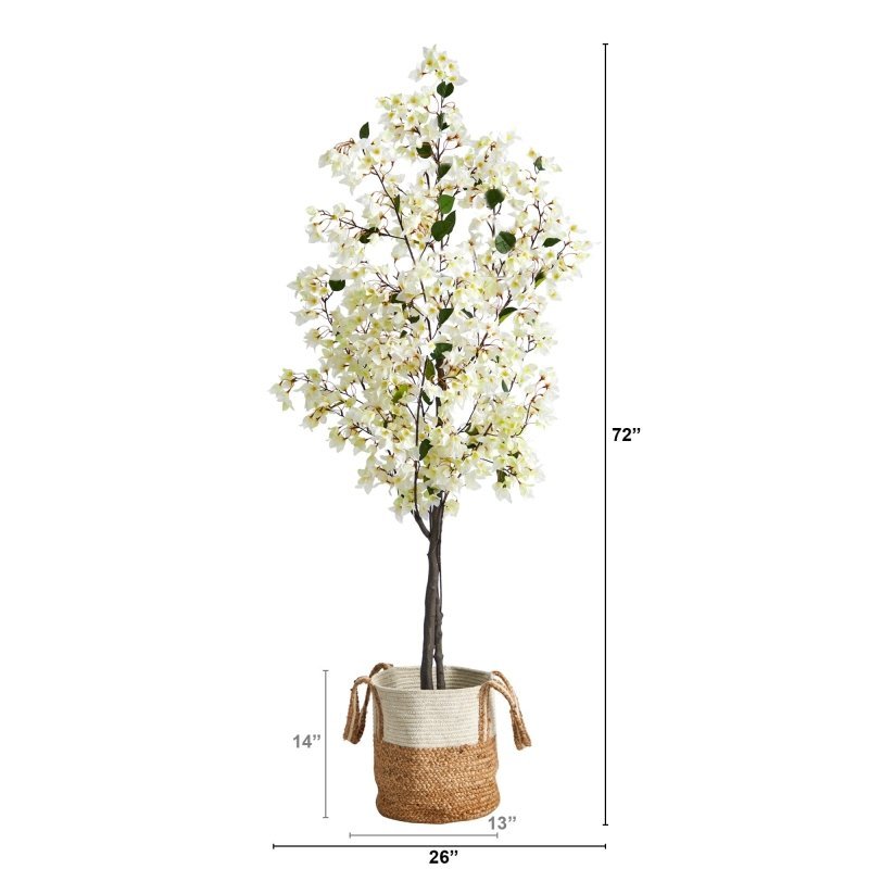 6’ Artificial Bougainvillea Tree with Handmade Jute & Cotton Basket - FCHF CITY