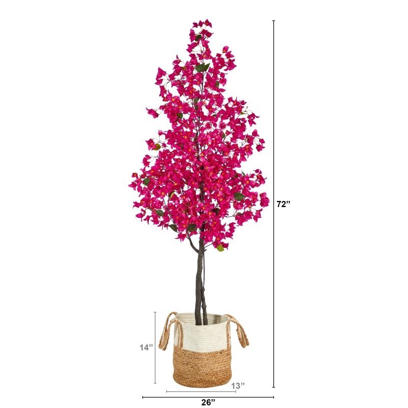6’ Artificial Bougainvillea Tree with Handmade Jute & Cotton Basket - FCHF CITY