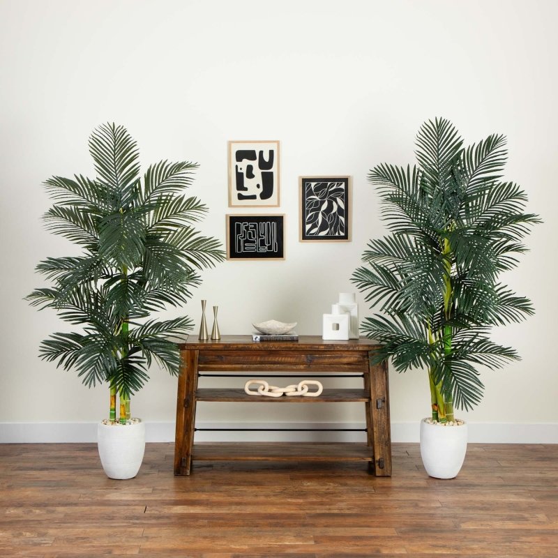 6’ Artificial Triple Stalk Golden Cane Palm Tree - Set of 2 - FCHF CITY
