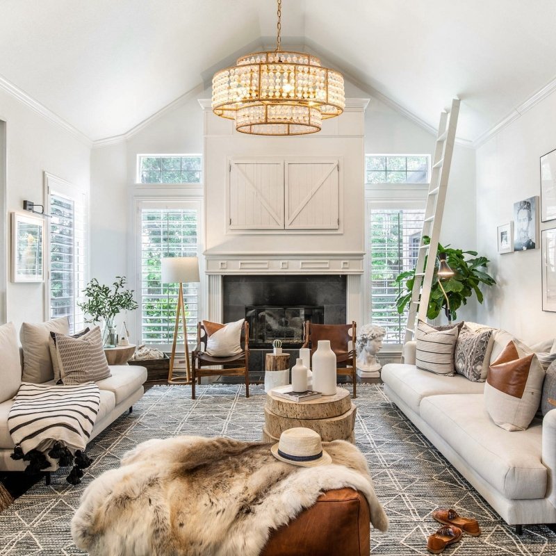 6 - Light Antique Gold Farmhouse Drum Beaded Chandelier with Rope Accents - FCHF CITY