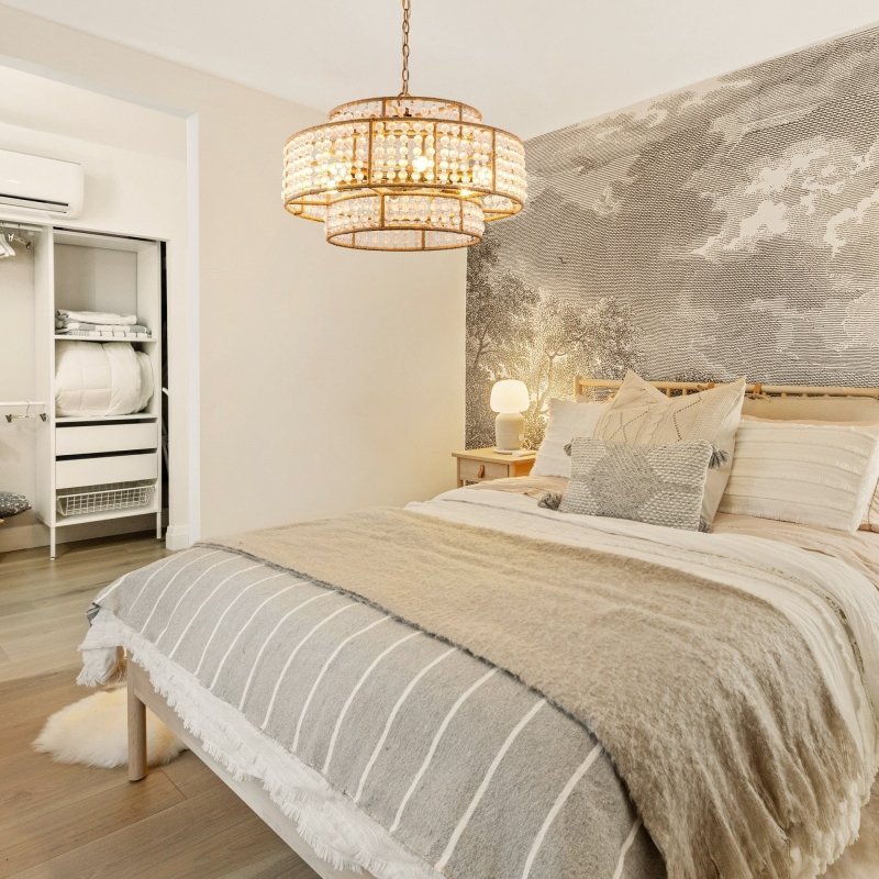 6 - Light Antique Gold Farmhouse Drum Beaded Chandelier with Rope Accents - FCHF CITY