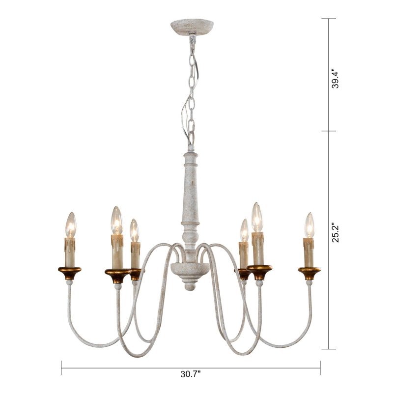 6 - Light French Country Candle - Style Chandelier in Distressed - FCHF CITY