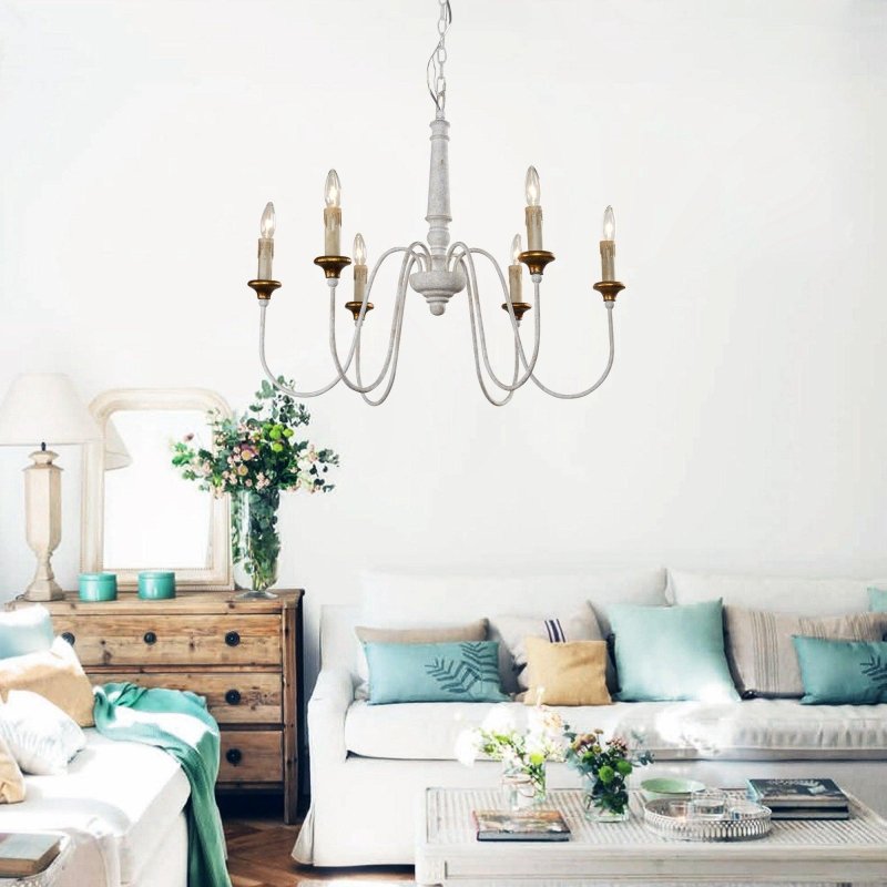 6 - Light French Country Candle - Style Chandelier in Distressed - FCHF CITY