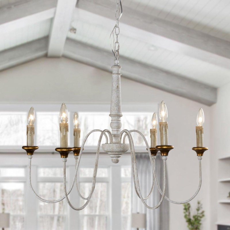 6 - Light French Country Candle - Style Chandelier in Distressed - FCHF CITY