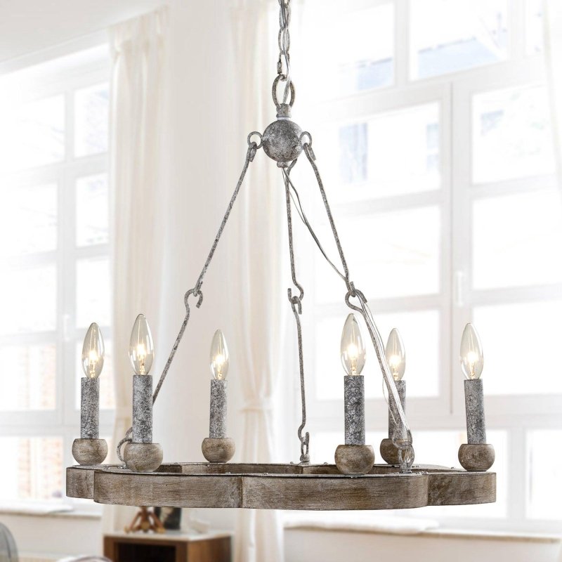 6 - Light Modern Wood Wheel Chandelier - FCHF CITY