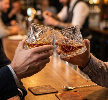 Crystal Embossed Rotating Whiskey Glass 2‑Pack