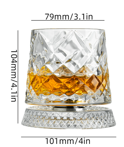 Crystal Embossed Rotating Whiskey Glass 2‑Pack