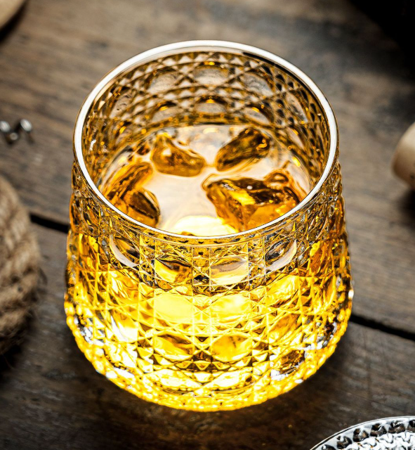 Crystal Embossed Rotating Whiskey Glass 2‑Pack