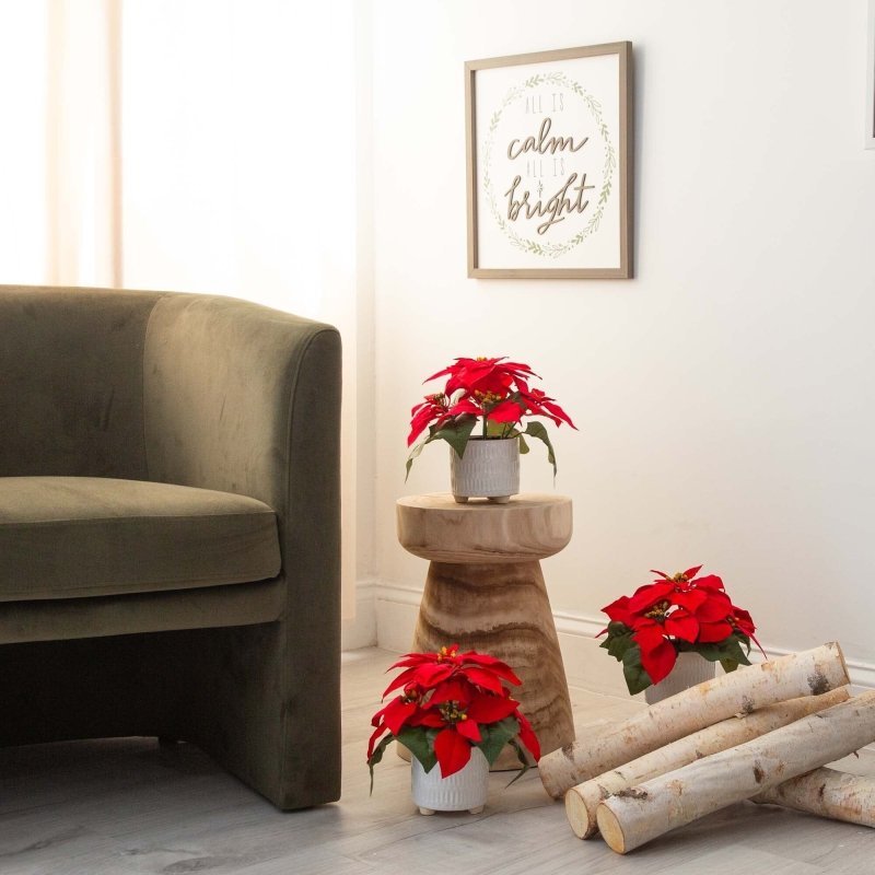 9” Artificial Poinsettia Arrangements in White Ceramic Pots - Set of 3 - FCHF CITY