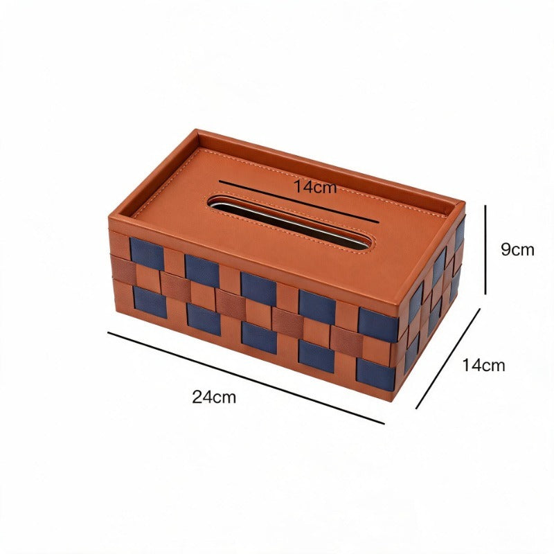 Modern Woven Checkered Storage Bin, Faux‑Leather Decor Organizer for Home