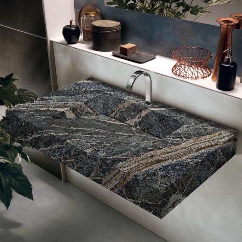 Adriatic Black Marble Modern Rectangular Sink Wall - mount Bathroom Sink - FCHF CITY
