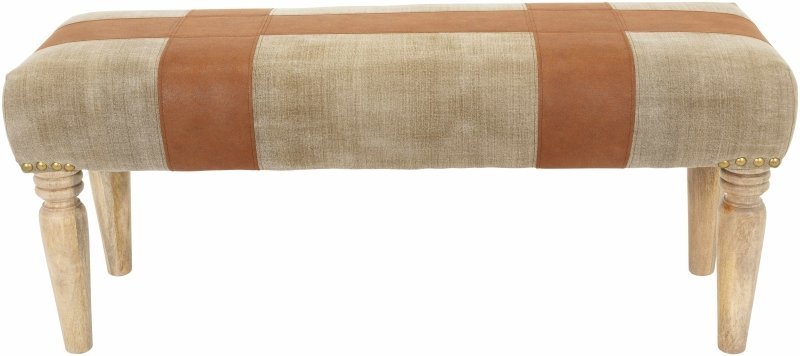 Albanel Vintage Brown Cotton&Leather Bench - FCHF CITY