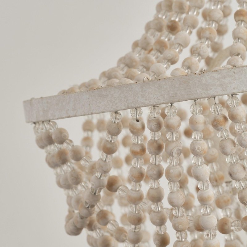 Antique White Bedroom 3 - Light Chandelier Light with Wood Beads - FCHF CITY