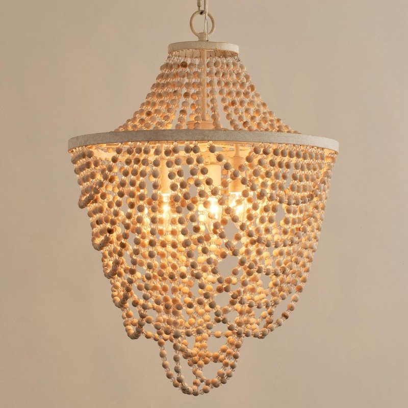 Antique White Bedroom 3 - Light Chandelier Light with Wood Beads - FCHF CITY