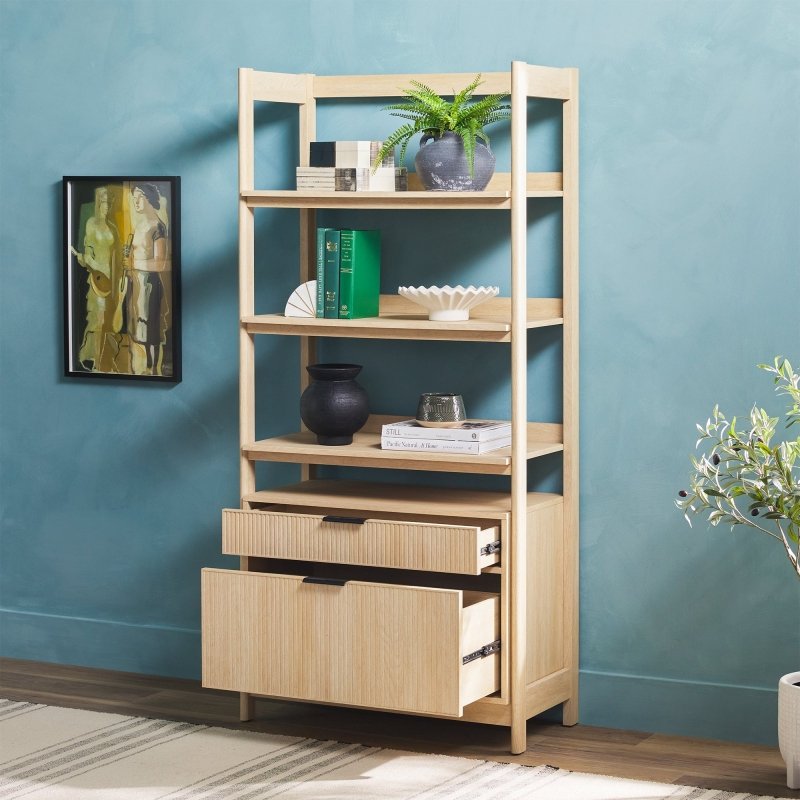 Bayard Modern Reeded Wide Bookshelf - FCHF CITY