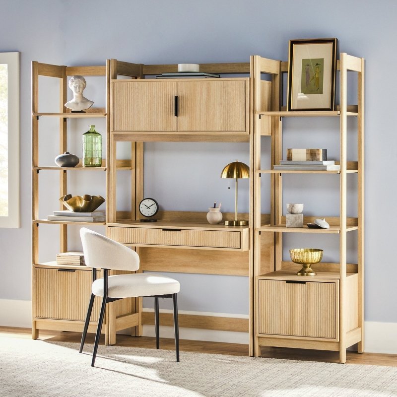 Bayard Modern Reeded Writing Desk With Hutch - FCHF CITY