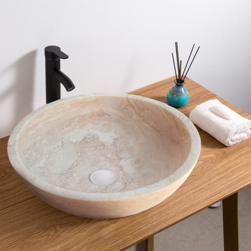 Beige Travertine Above Vanity Bathroom Vessel Sink Honed and Filled - FCHF CITY