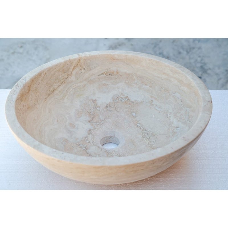 Beige Travertine Above Vanity Bathroom Vessel Sink Honed and Filled - FCHF CITY