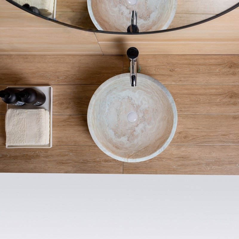 Beige Travertine Above Vanity Bathroom Vessel Sink Honed and Filled - FCHF CITY