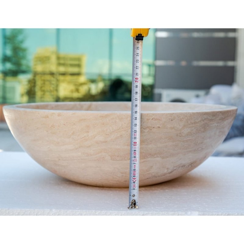 Beige Travertine Above Vanity Bathroom Vessel Sink Honed and Filled - FCHF CITY