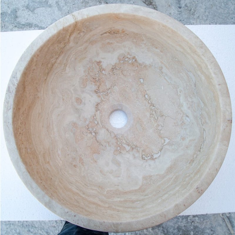 Beige Travertine Above Vanity Bathroom Vessel Sink Honed and Filled - FCHF CITY