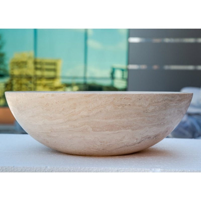 Beige Travertine Above Vanity Bathroom Vessel Sink Honed and Filled - FCHF CITY