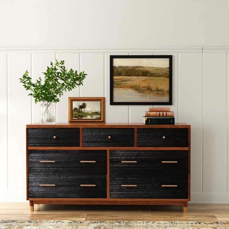 Alpine Furniture Dark Walnut & Black Belham 7 Drawer Dresser 1971-03 Alpine Furniture Dark Walnut & Black Belham 7 Drawer Dresser 1971-03